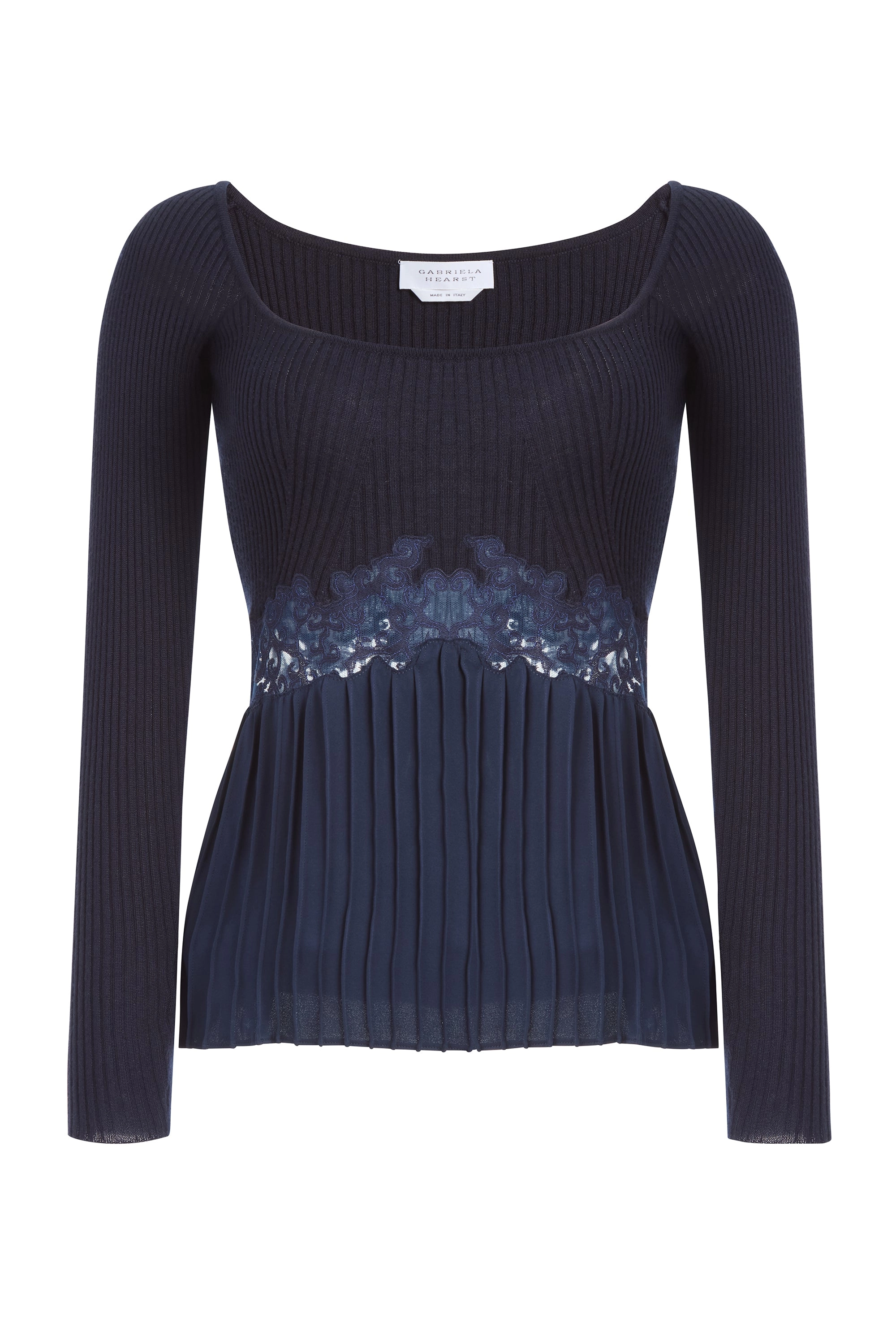 Fini Lace Top in Navy Silk Crepe