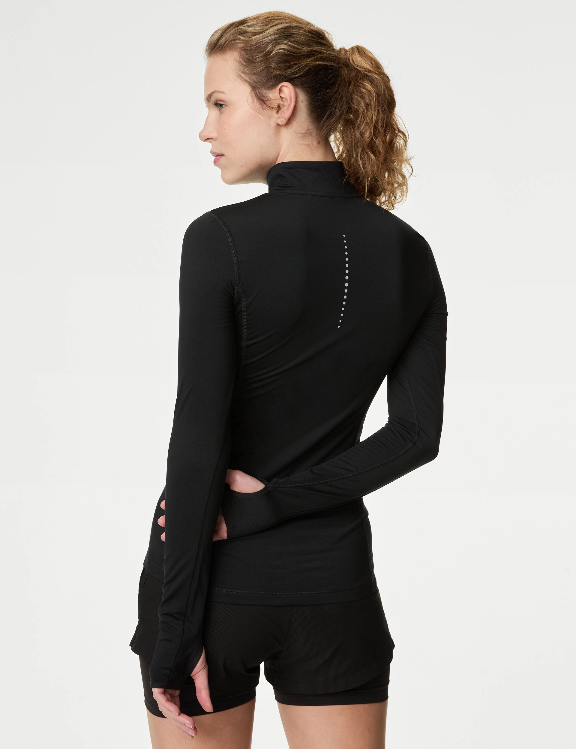 Funnel Neck Half Zip Running Top - Black