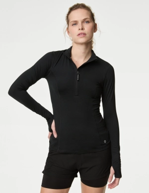 Funnel Neck Half Zip Running Top - Black