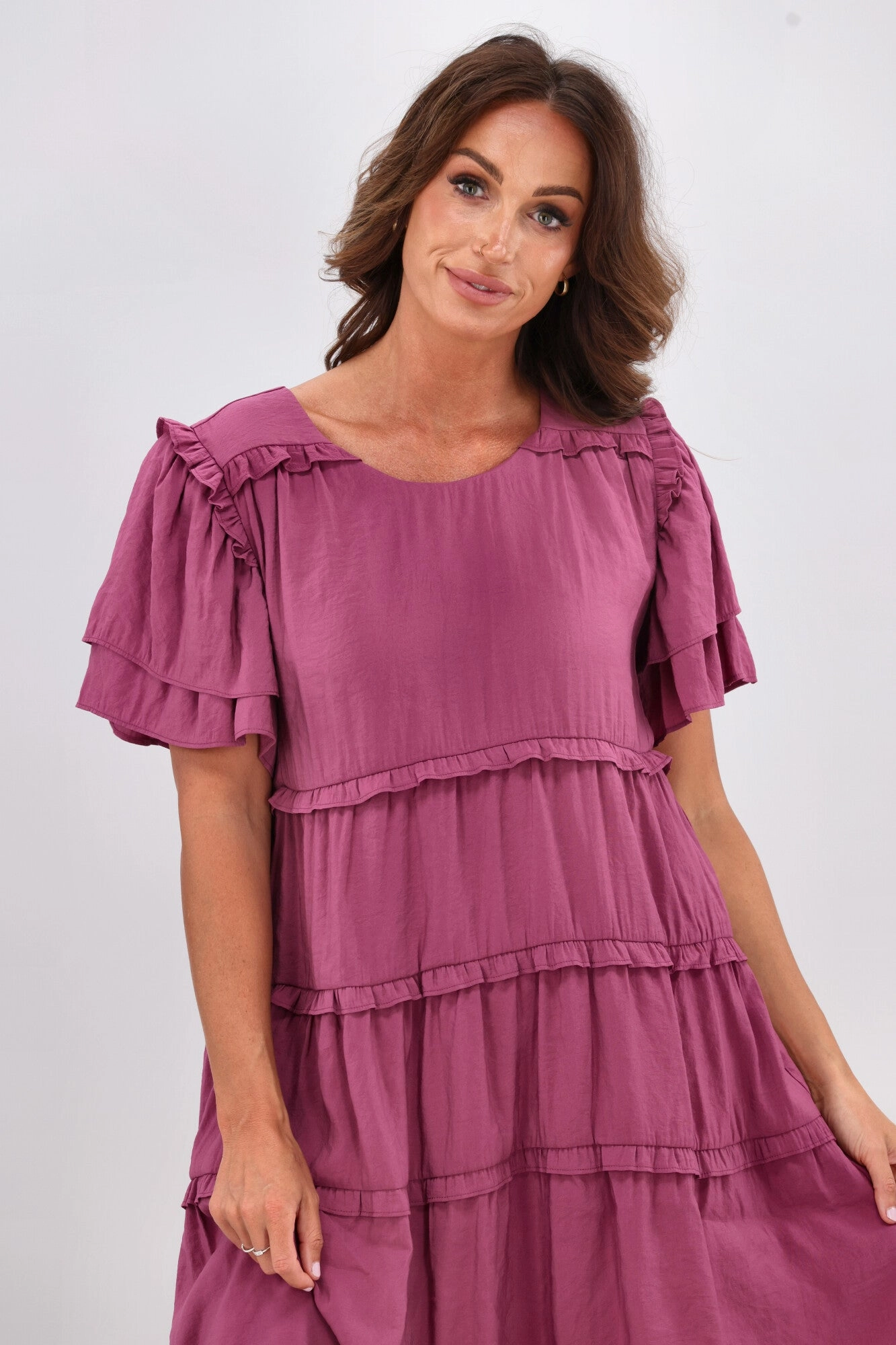 Gloss by Shine On Geri Ruffle Tier Dress Pink