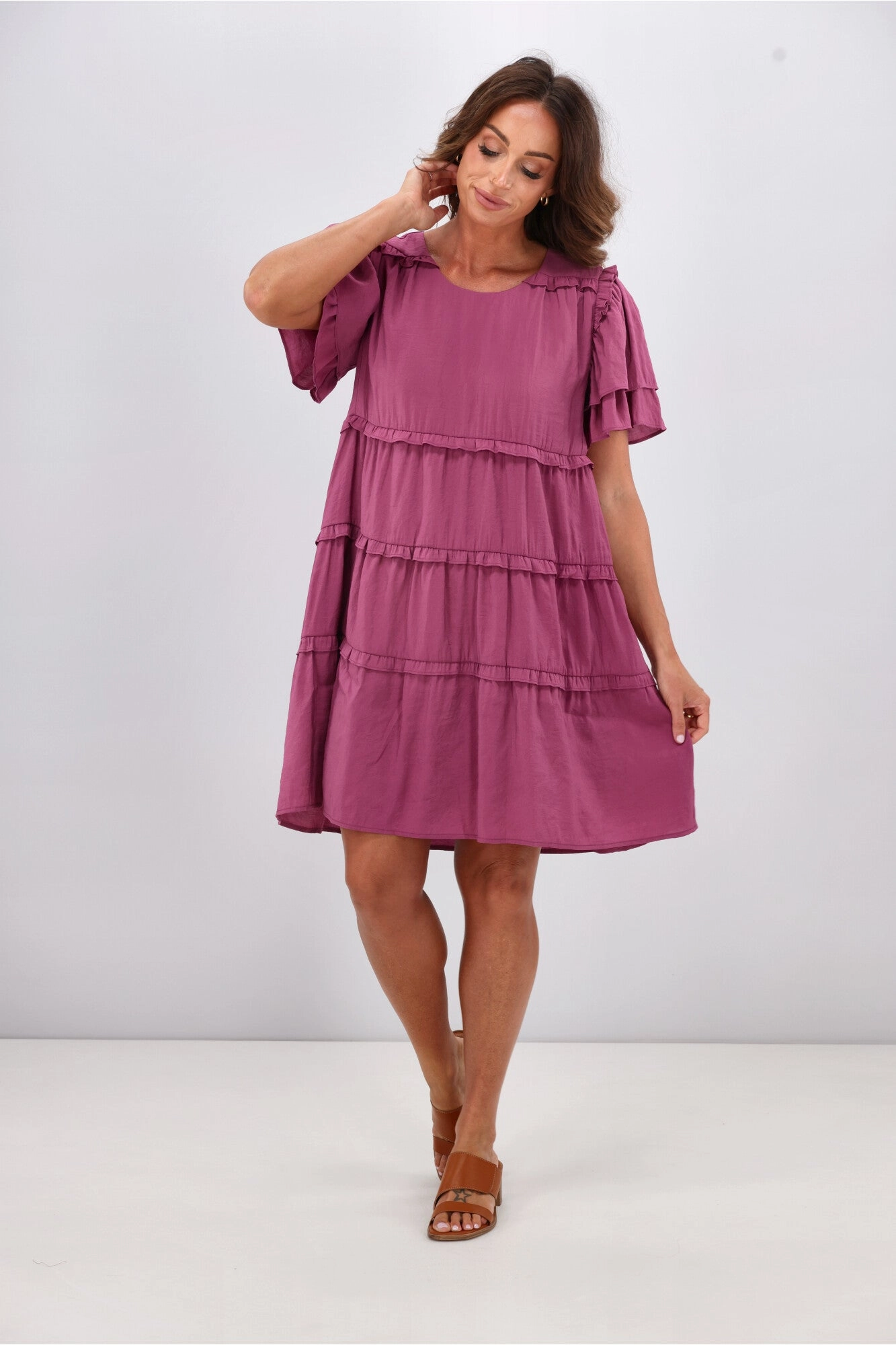 Gloss by Shine On Geri Ruffle Tier Dress Pink