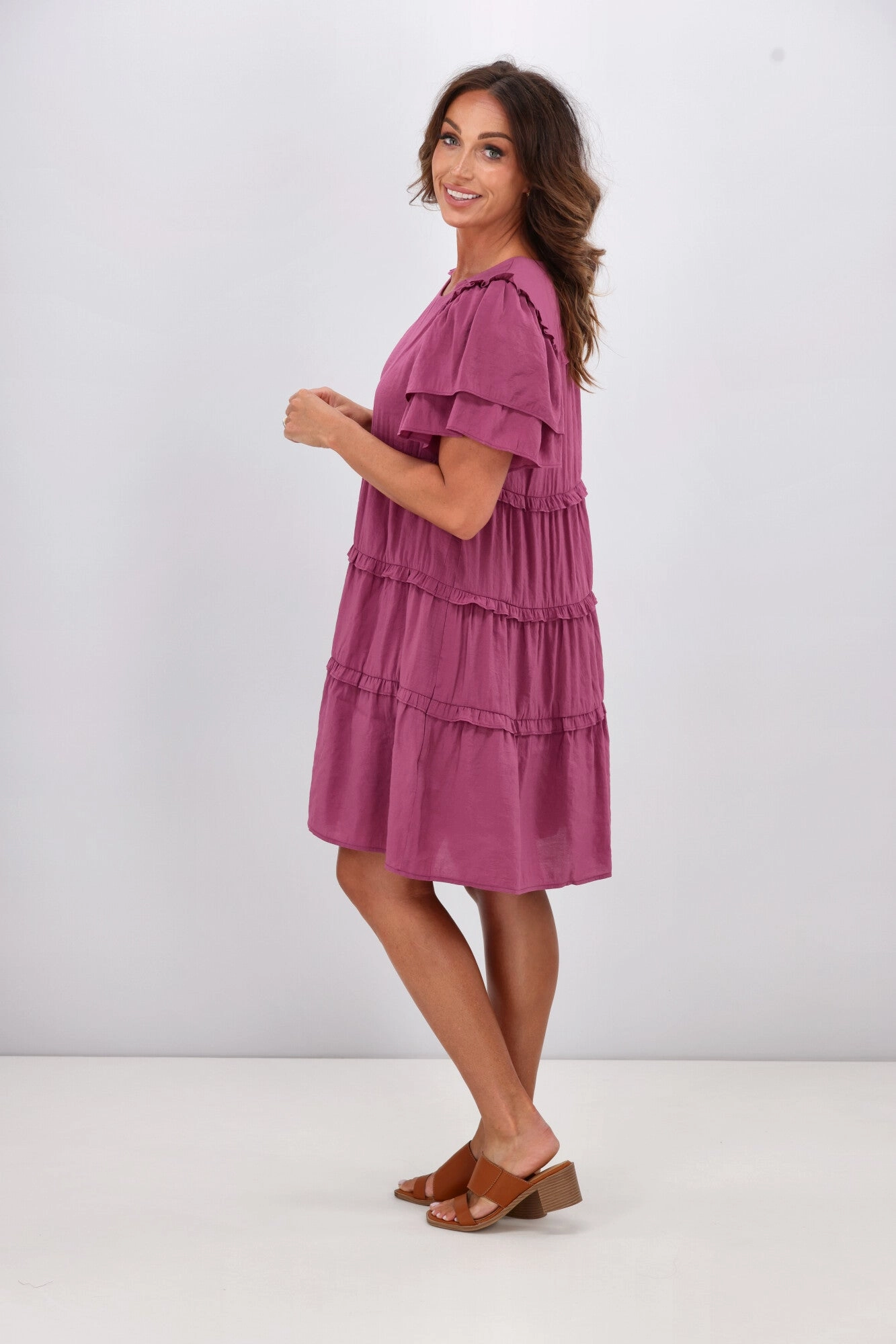 Gloss by Shine On Geri Ruffle Tier Dress Pink
