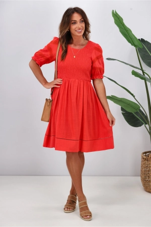 Gloss by Shine On Tennesse Sleeve Detail Dress Coral