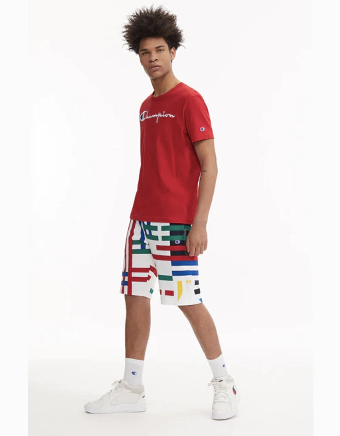 GRAPHIC STRIPE REVERSE WEAVE SHORTS BRILLIANT/CHALK WHITE