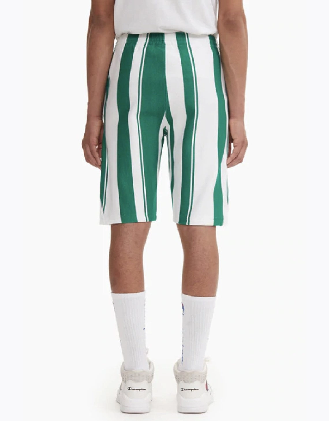 GRAPHIC STRIPE REVERSE WEAVE SHORTS WHITE/GREEN STRIPES