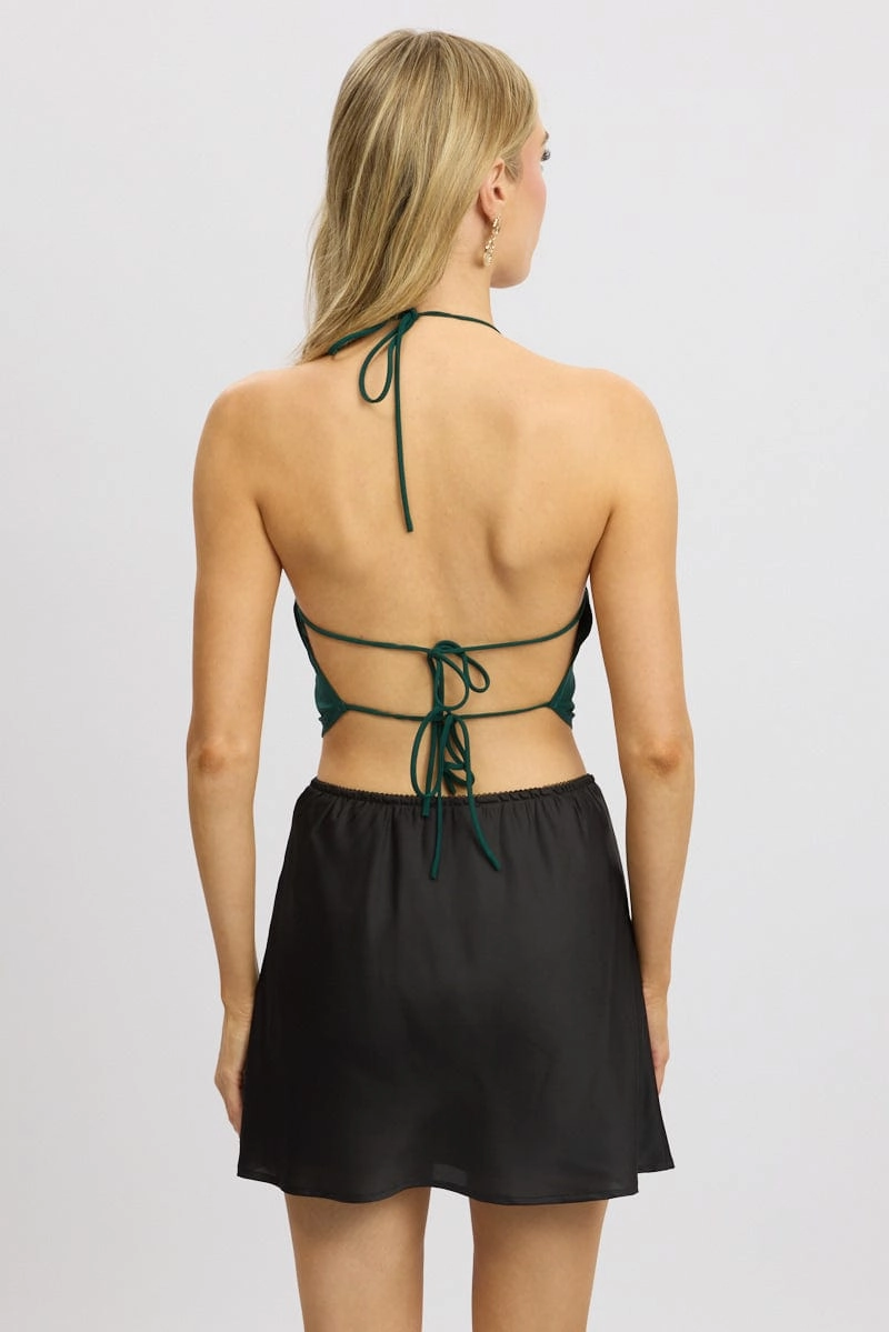 Green Cowl Neck Top Backless