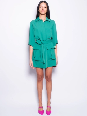 Green Dress with Belt and Pockets