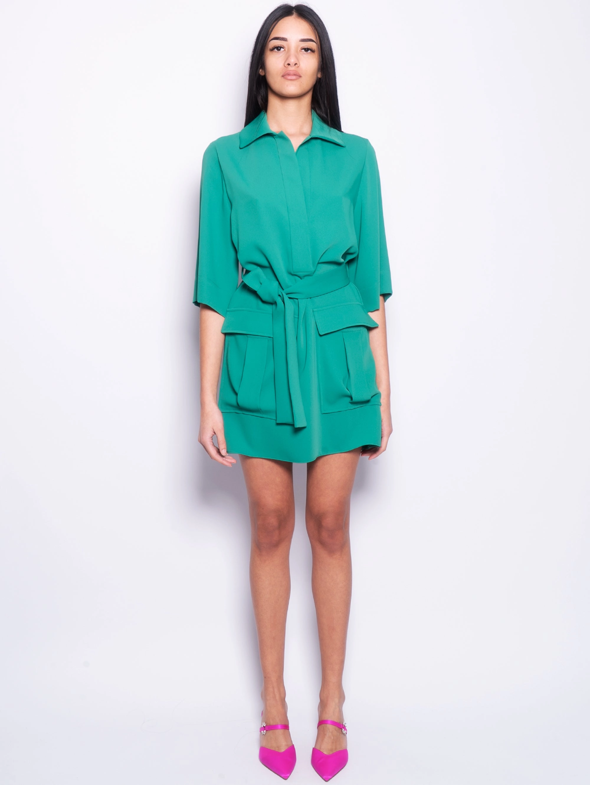Green Dress with Belt and Pockets