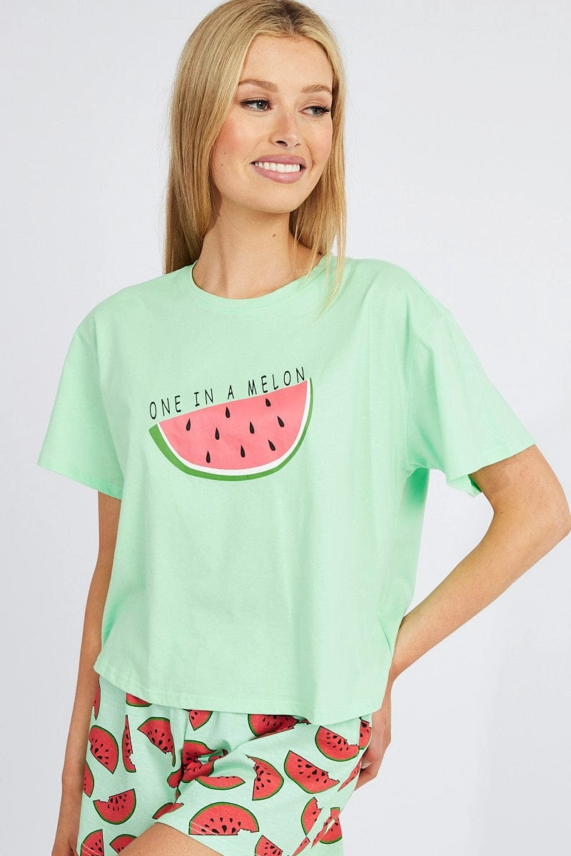 Green Print Melon Pyjama Set Graphic PJ