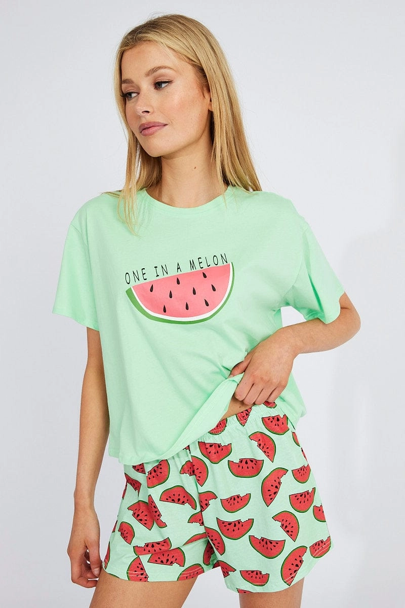 Green Print Melon Pyjama Set Graphic PJ