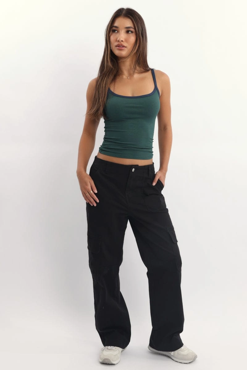 Green Tank Top Sleeveless Rib