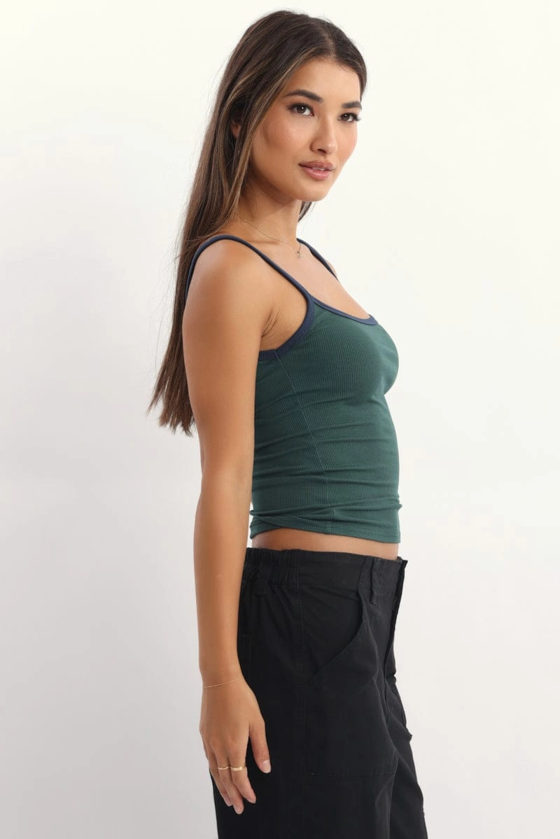 Green Tank Top Sleeveless Rib