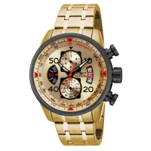 Invicta 17205 Men's Aviator Chronograph Gold Tone Dial Gold Plated Steel Bracelet Watch