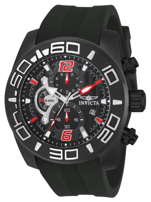 Invicta 22811 Men's Pro Diver Black Dial Black IP Steel Black Silicone Strap Chronograph Watch