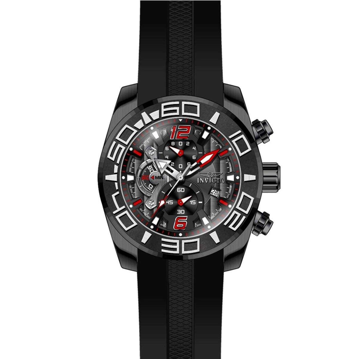 Invicta 22811 Men's Pro Diver Black Dial Black IP Steel Black Silicone Strap Chronograph Watch