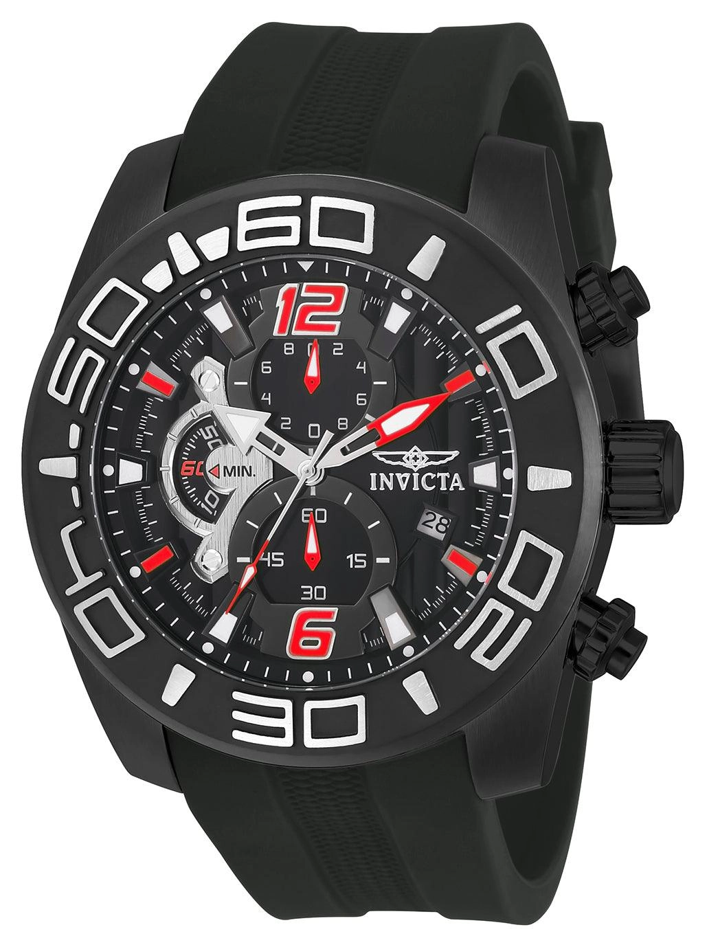 Invicta 22811 Men's Pro Diver Black Dial Black IP Steel Black Silicone Strap Chronograph Watch