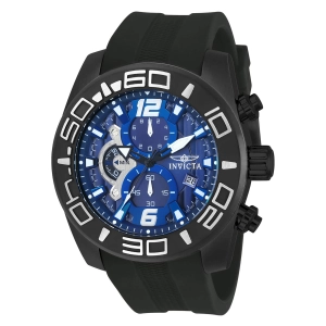 Invicta 22813 Men's Pro Diver Blue Dial Black IP Steel Black Silicone Strap Chronograph Watch