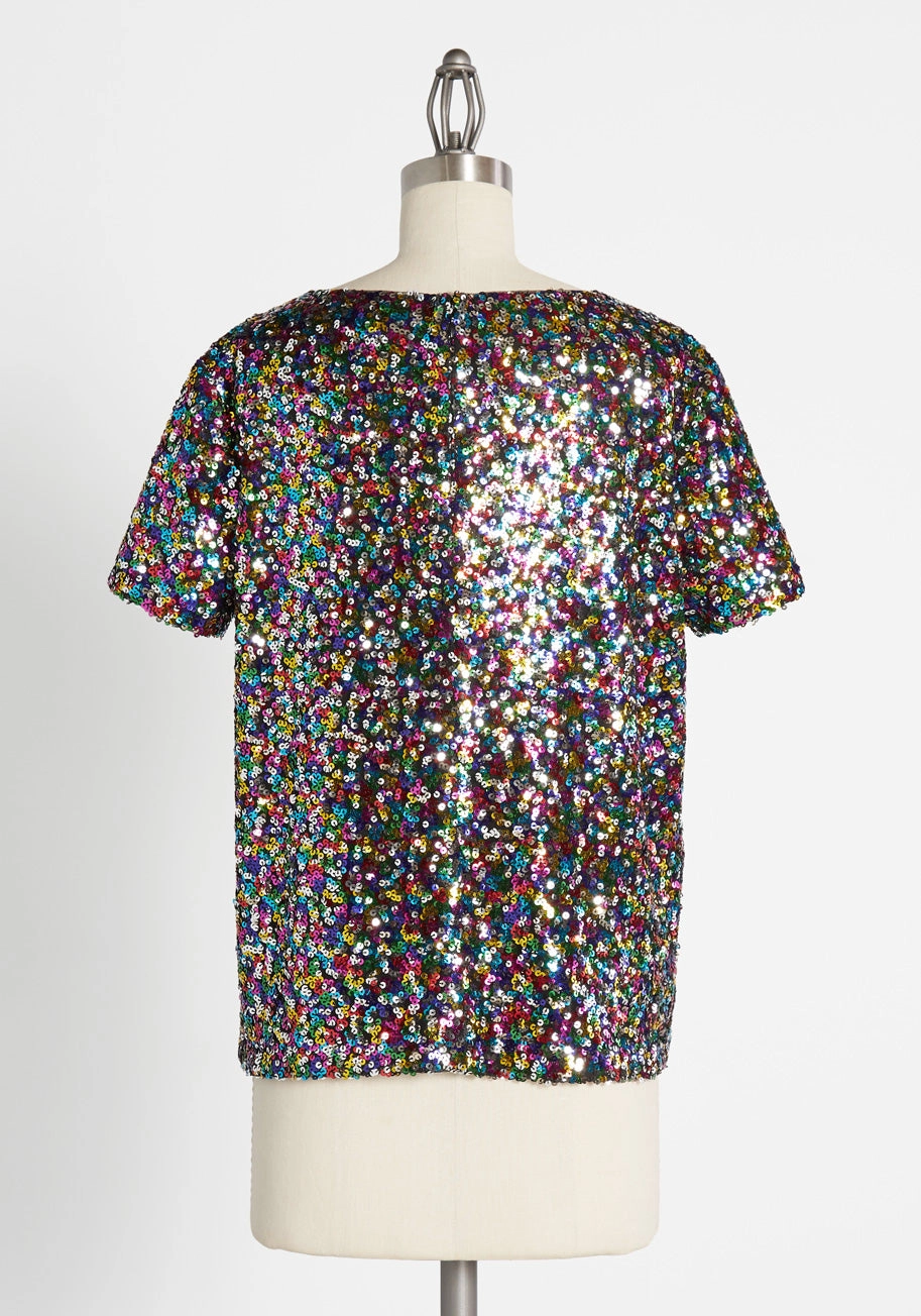 It's Raining Rainbow Sequins Top