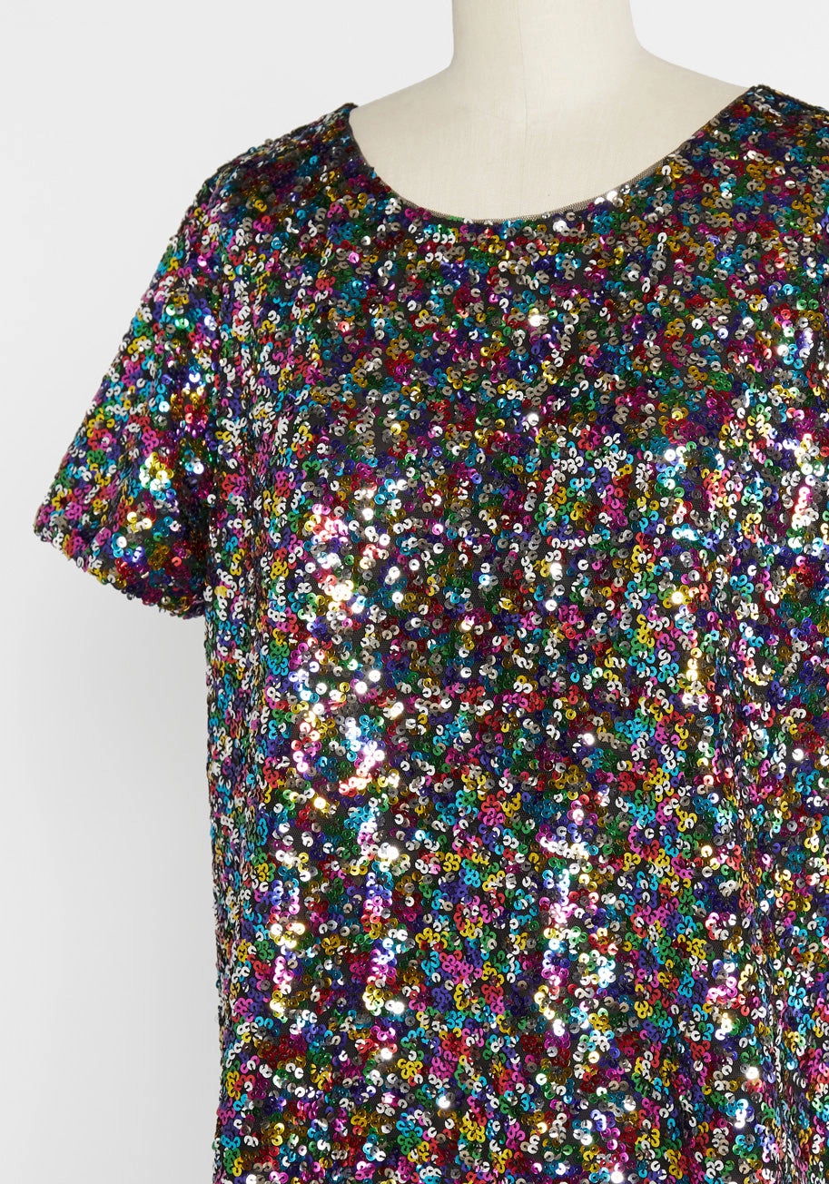 It's Raining Rainbow Sequins Top