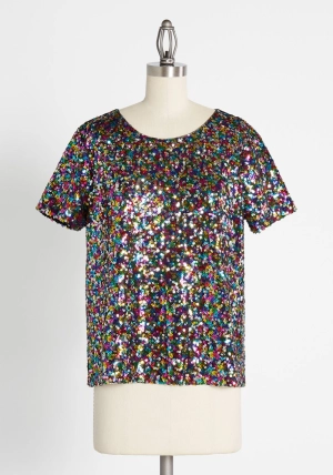 It's Raining Rainbow Sequins Top