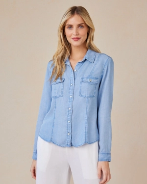 Long Sleeve Seamed Shirt - Coastal Spray Wash