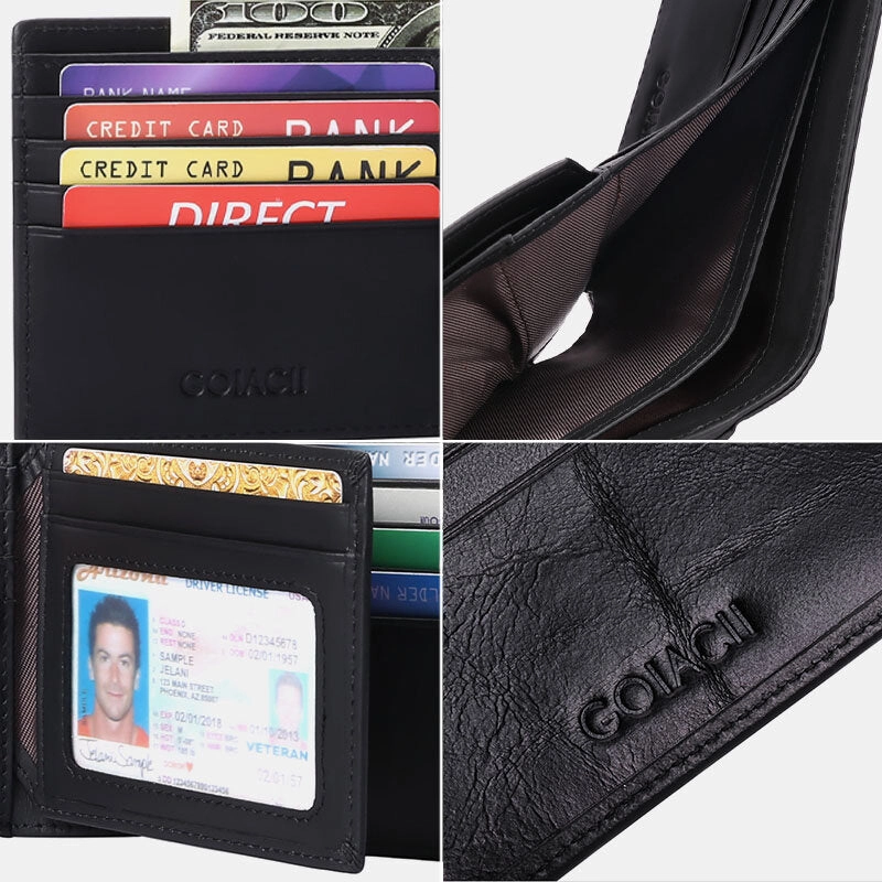 Men Bifold RFID Blocking Wallet Horizontal Large Capacity Multi-card Slot Card Holder Coin Purse Driver's License Wallet