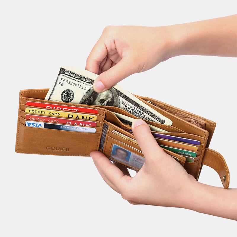 Men Bifold RFID Blocking Wallet Horizontal Large Capacity Multi-card Slot Card Holder Coin Purse Driver's License Wallet