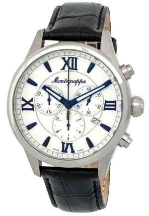 Montegrappa Fortuna Chronograph Date White Dial Black Leather Strap Quartz Men's Watch IDFOWCLB