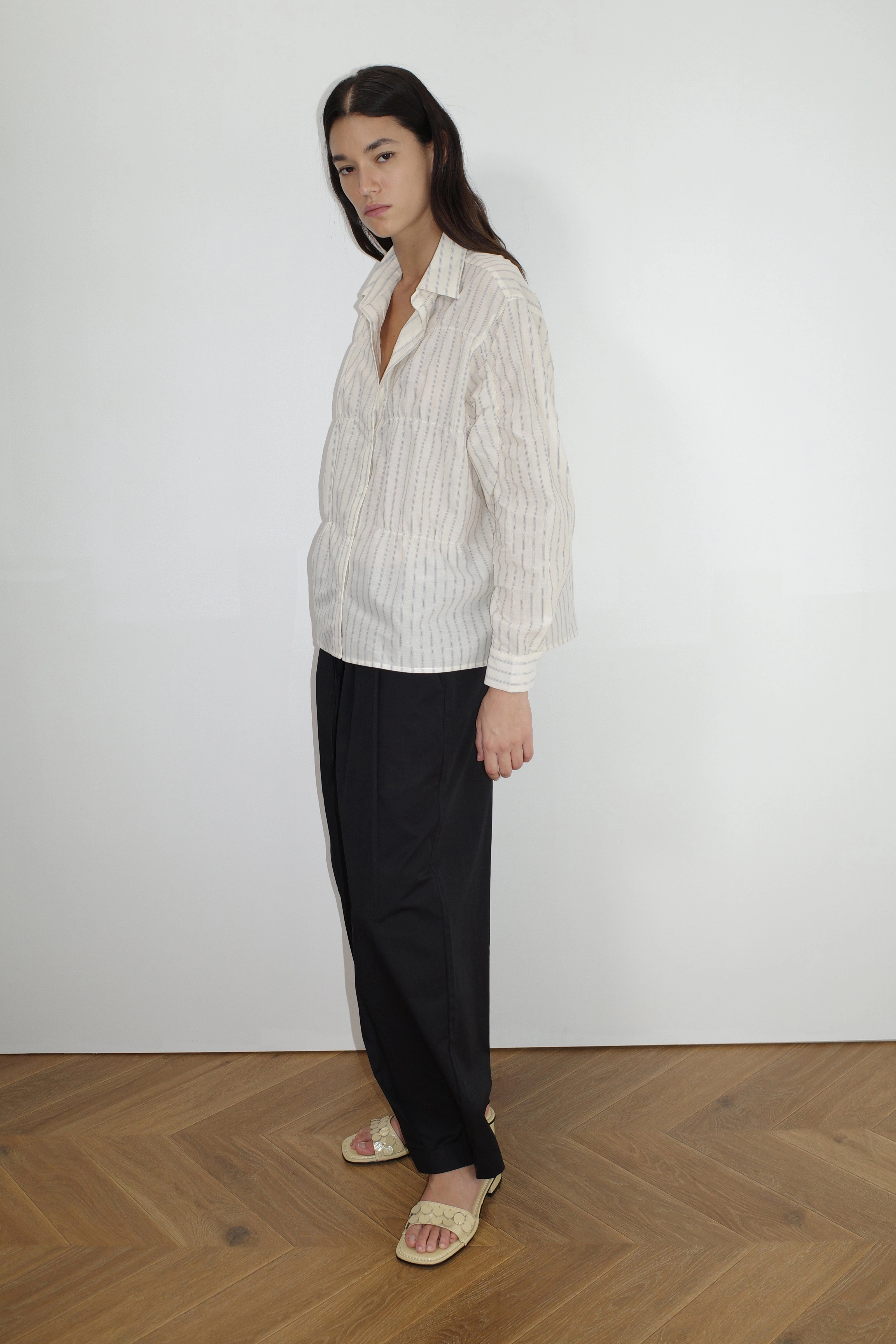 Oversized Gathered Shirt - Raquette Stripe