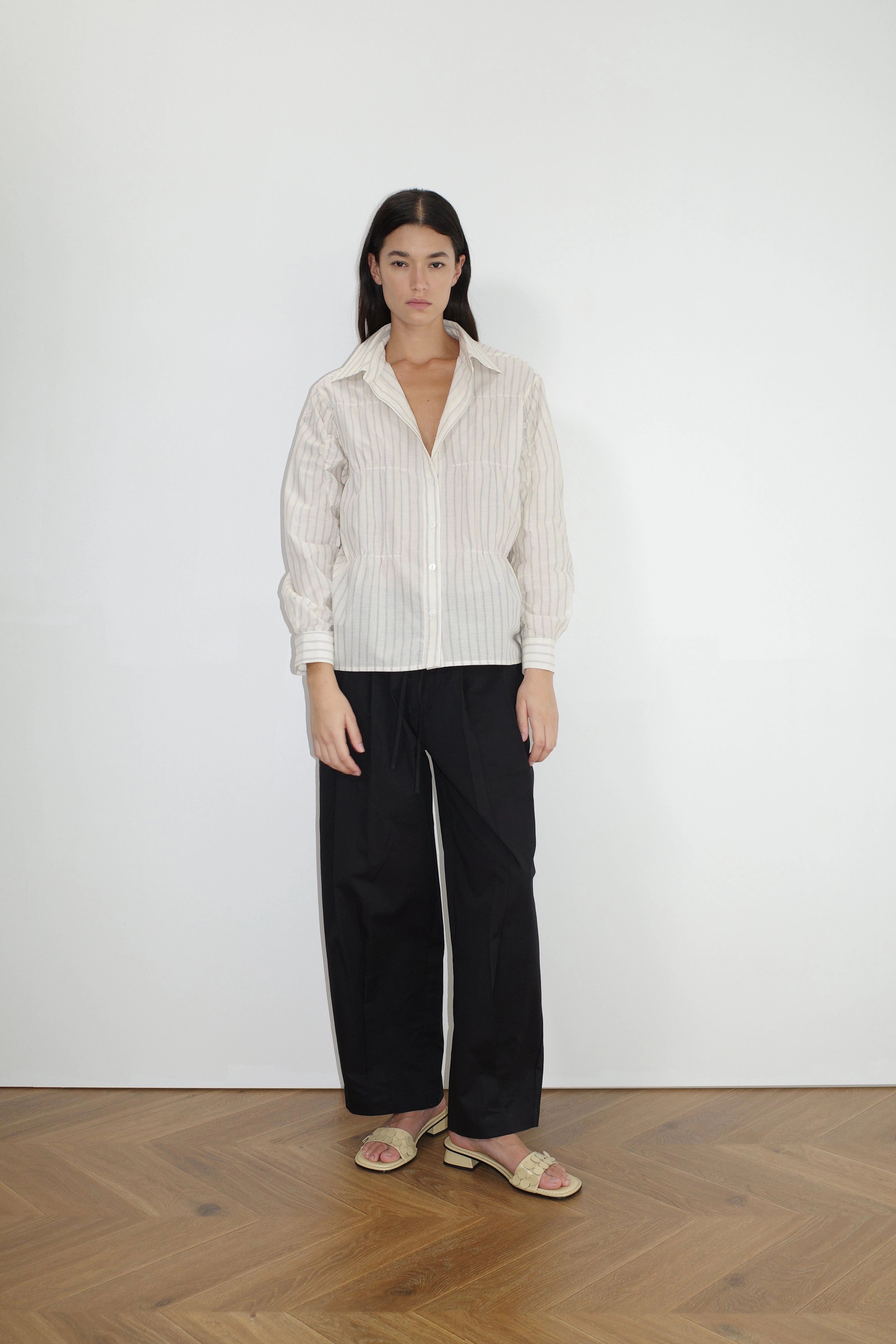 Oversized Gathered Shirt - Raquette Stripe