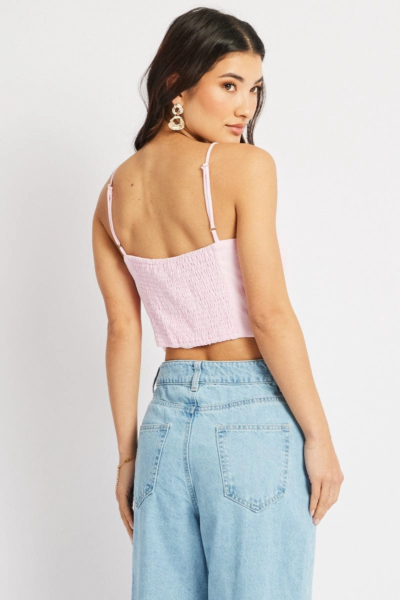 Pink Cami Top Sleeveless Corset Linen Blend