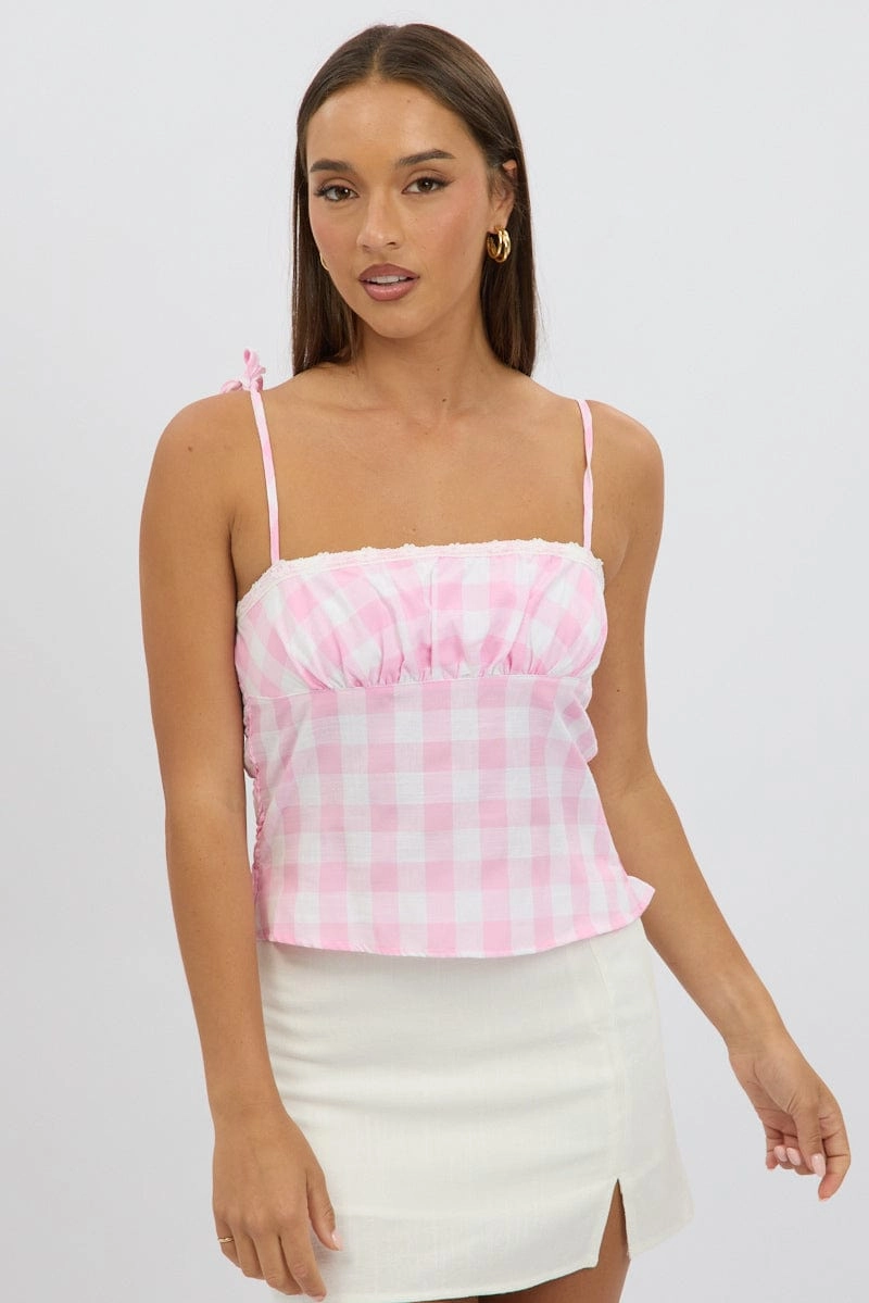 Pink Check Cami Top Rosette