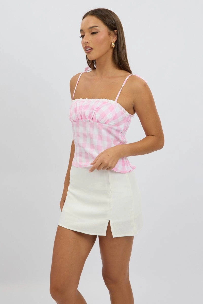 Pink Check Cami Top Rosette