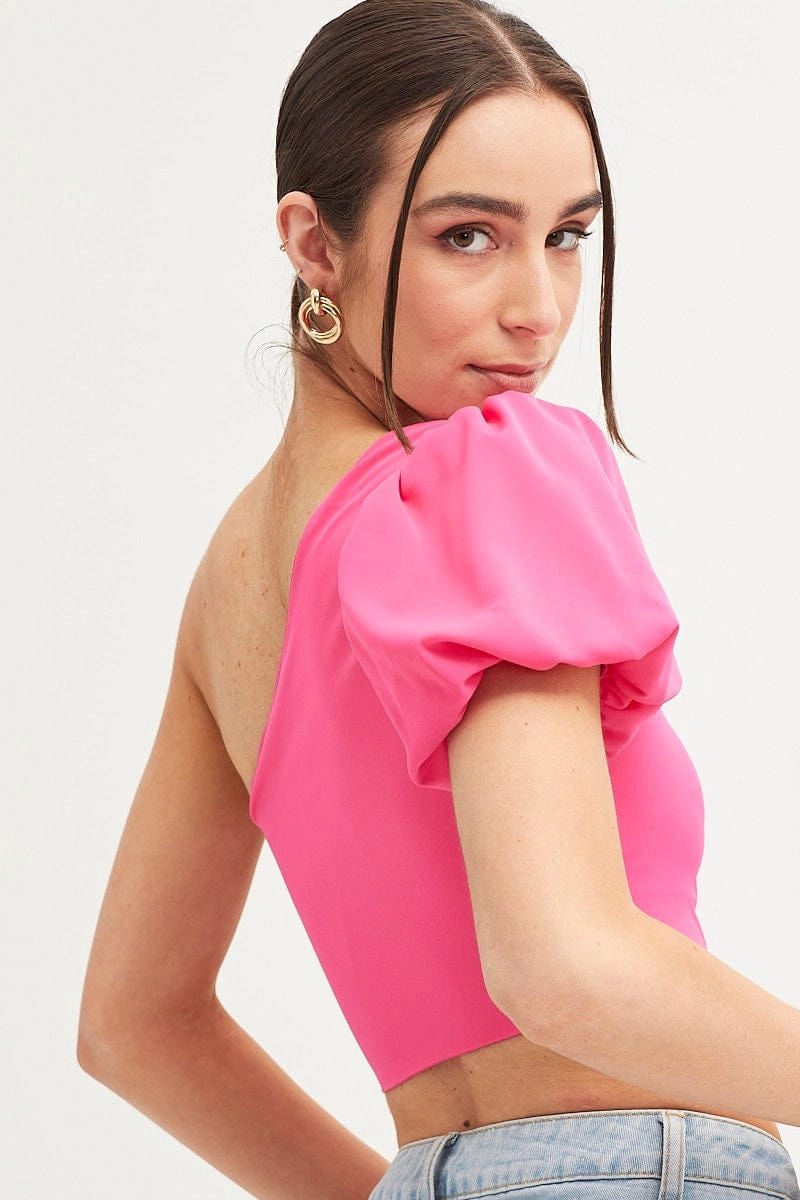 Pink One Shoulder Crop Top