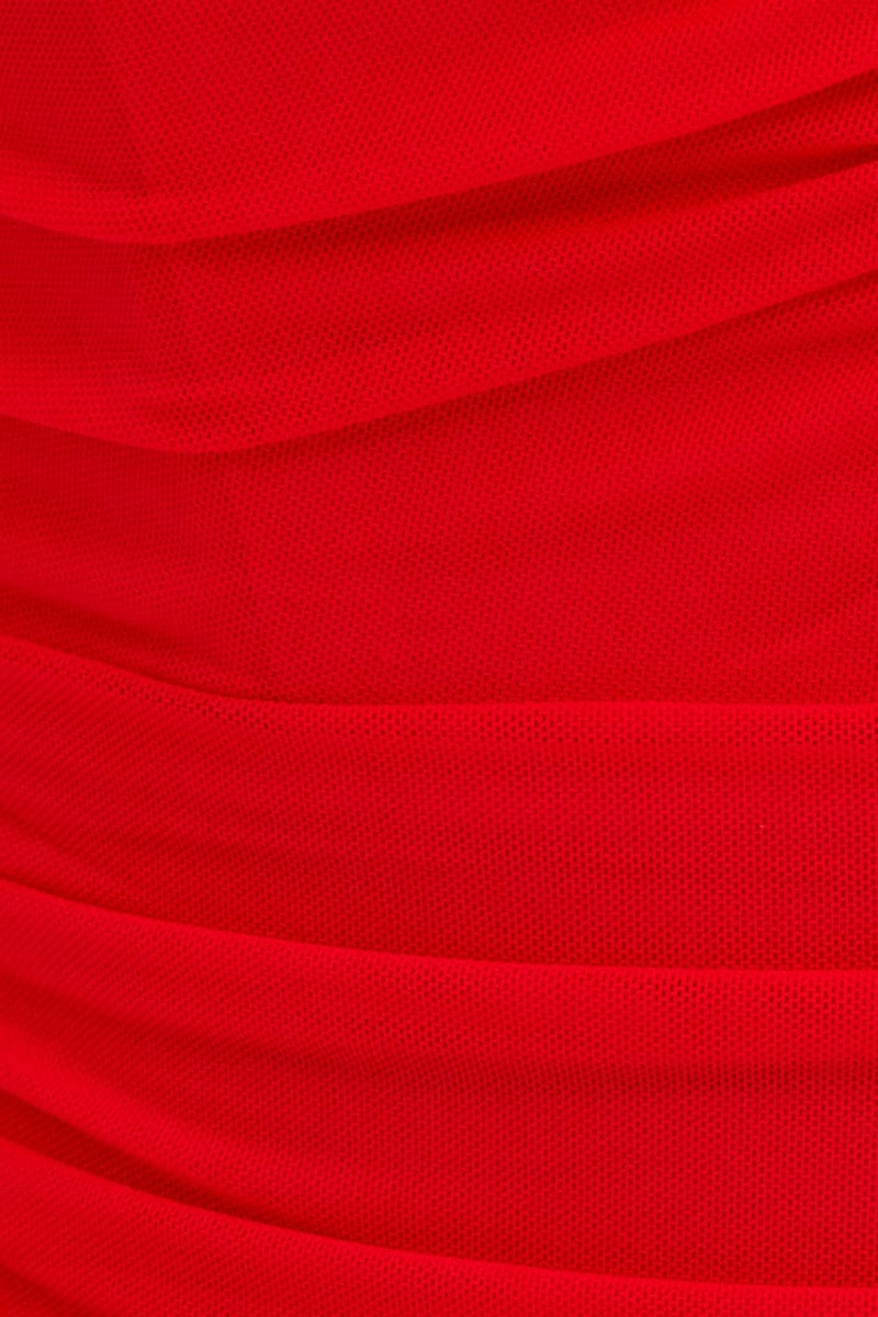 Red Bodysuit Short Sleeve V Notched Front Mesh Jersey