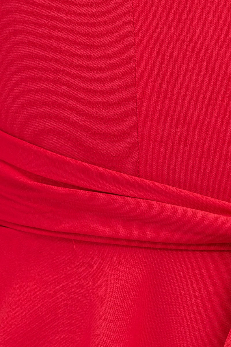 Red Playsuit Short Sleeve V Neck Tie Waist