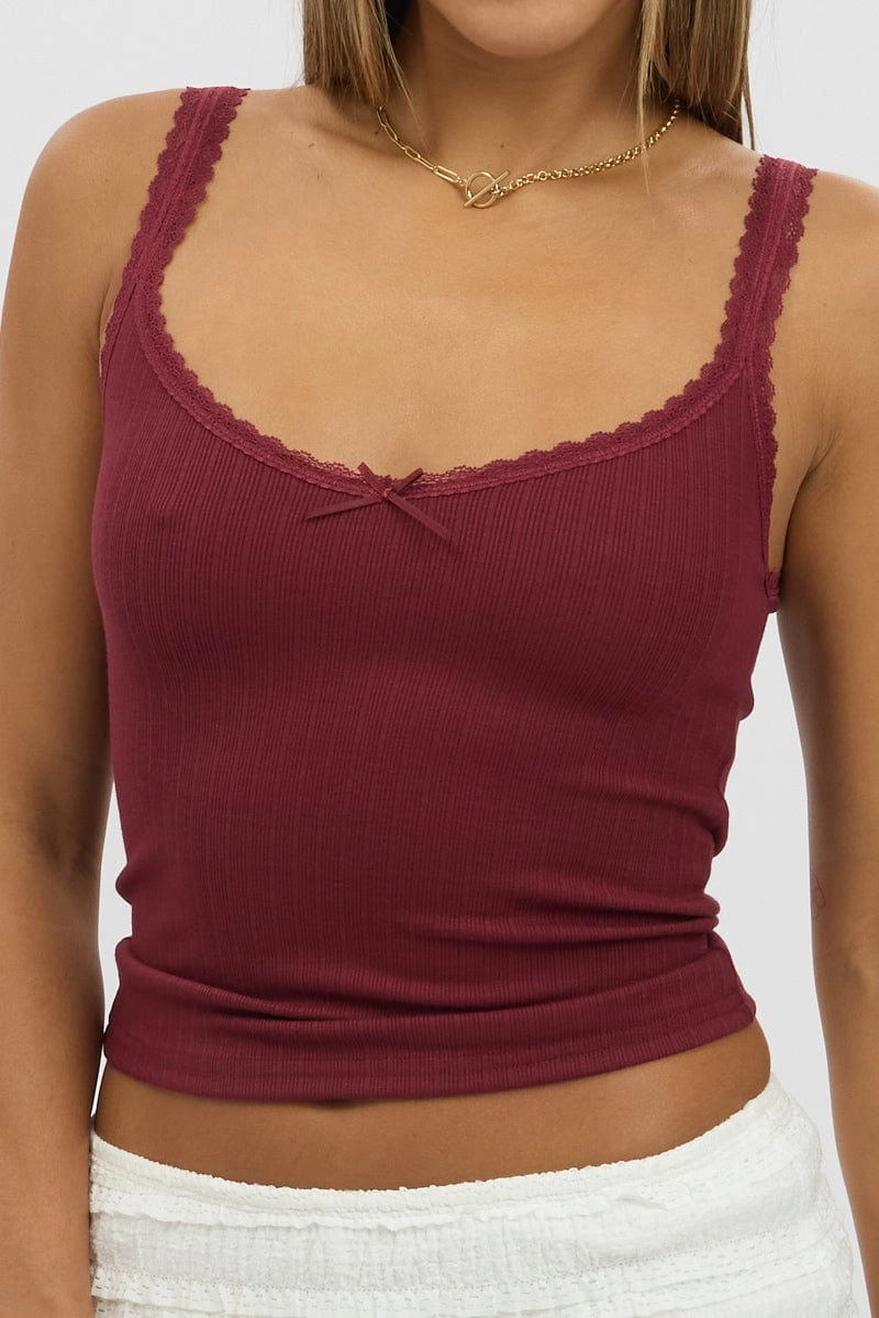 Red Sleeveless Tank Top Rib