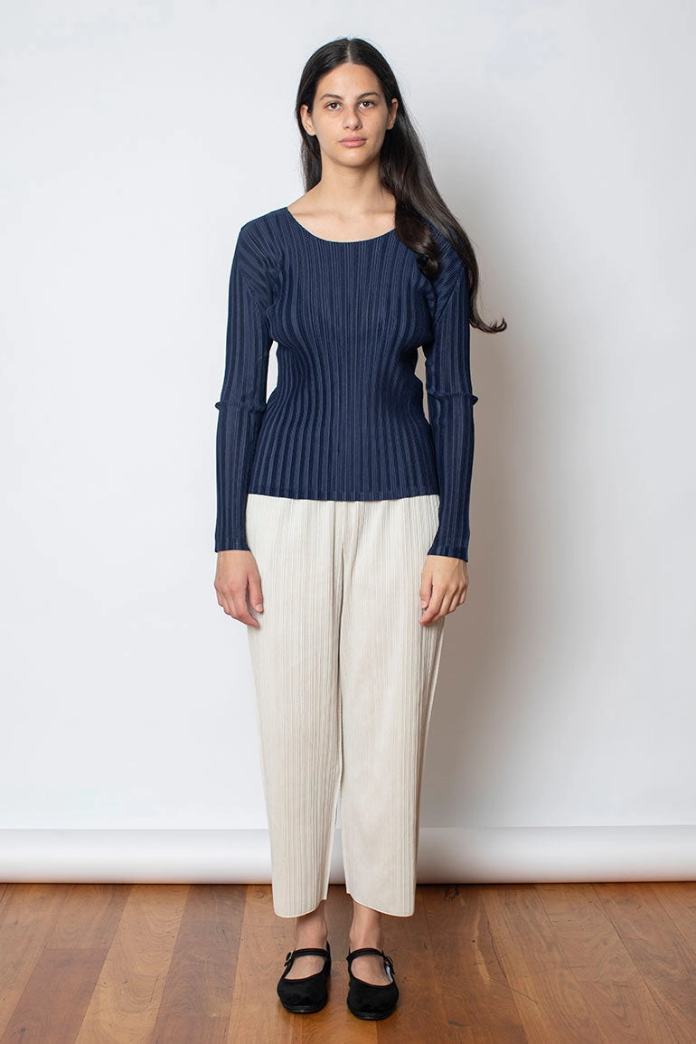 Rib Pleats Top - Navy