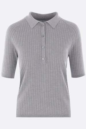 rib silk polo sweater