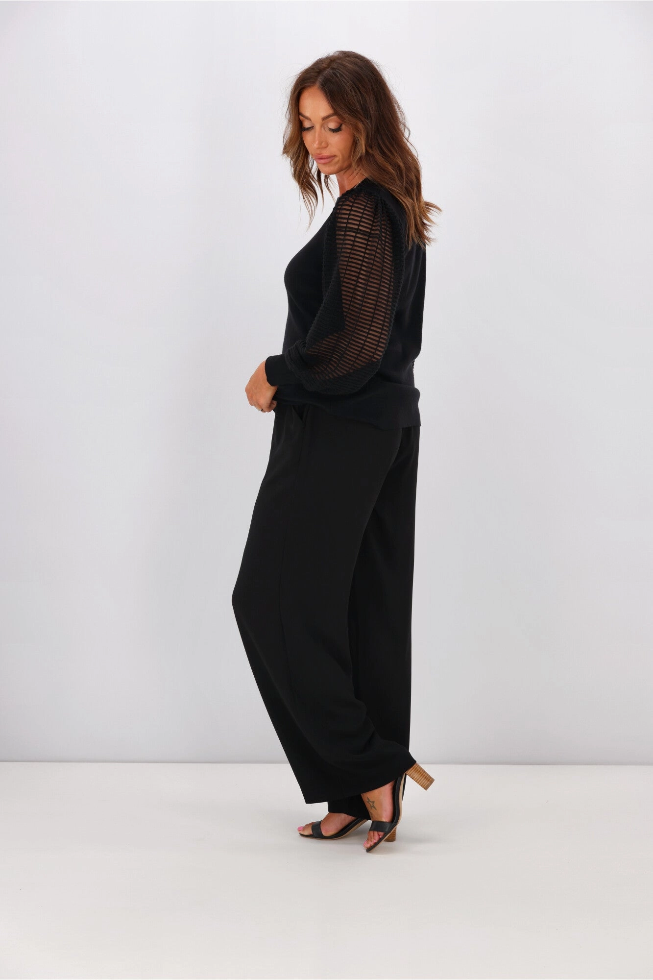 Shine On Label Olivia Contrast Sleeve Knit Top Black