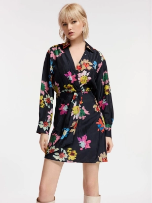 Short Dress with Black Floral Print