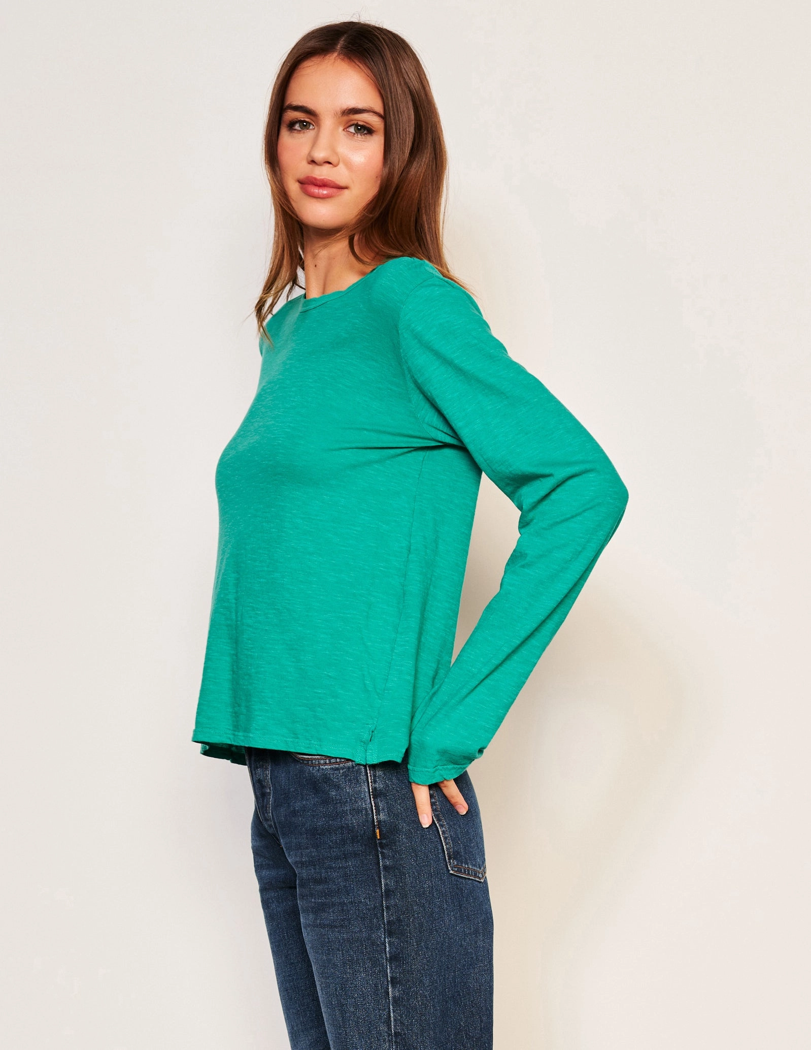 Sundry Long Sleeve Crew in Maldives Green
