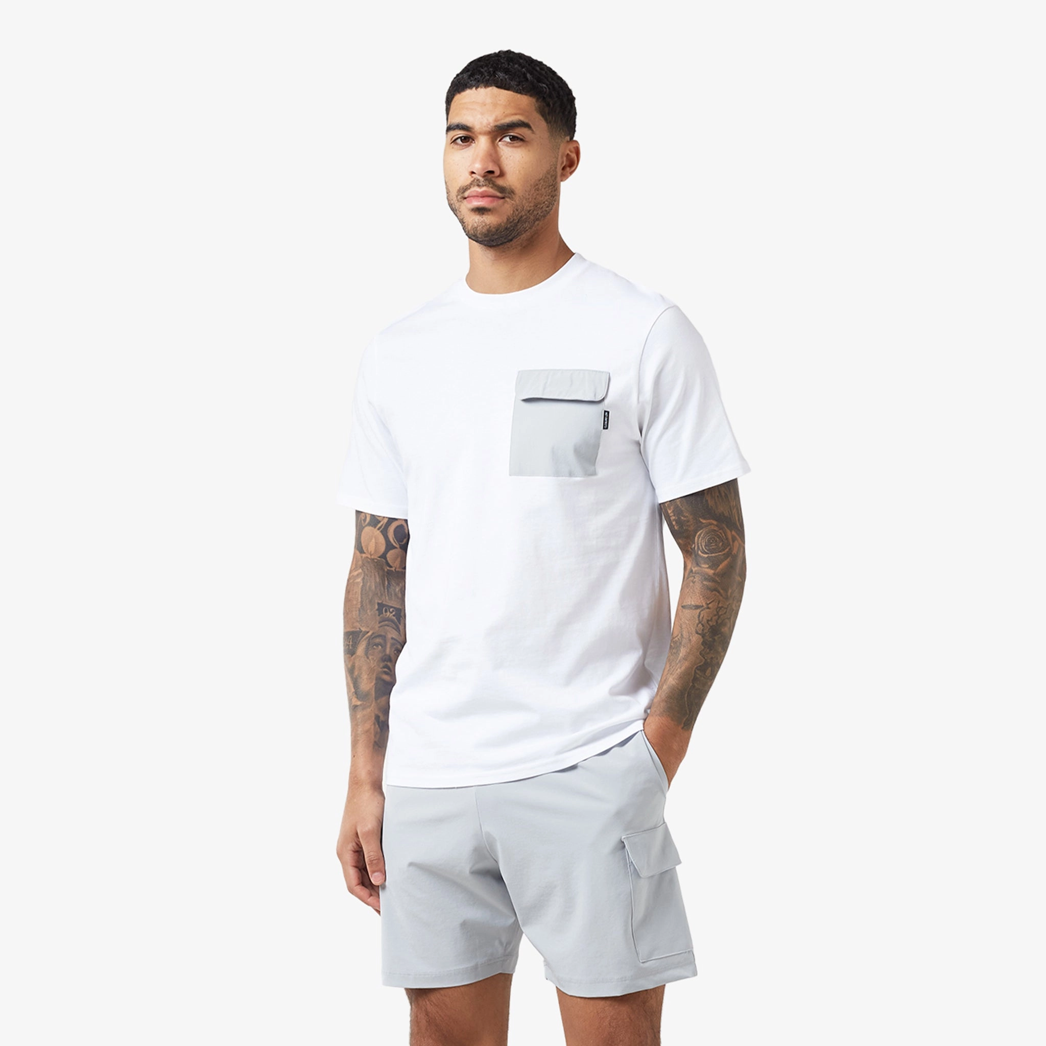 Tech Pocket Twinset | White Grey