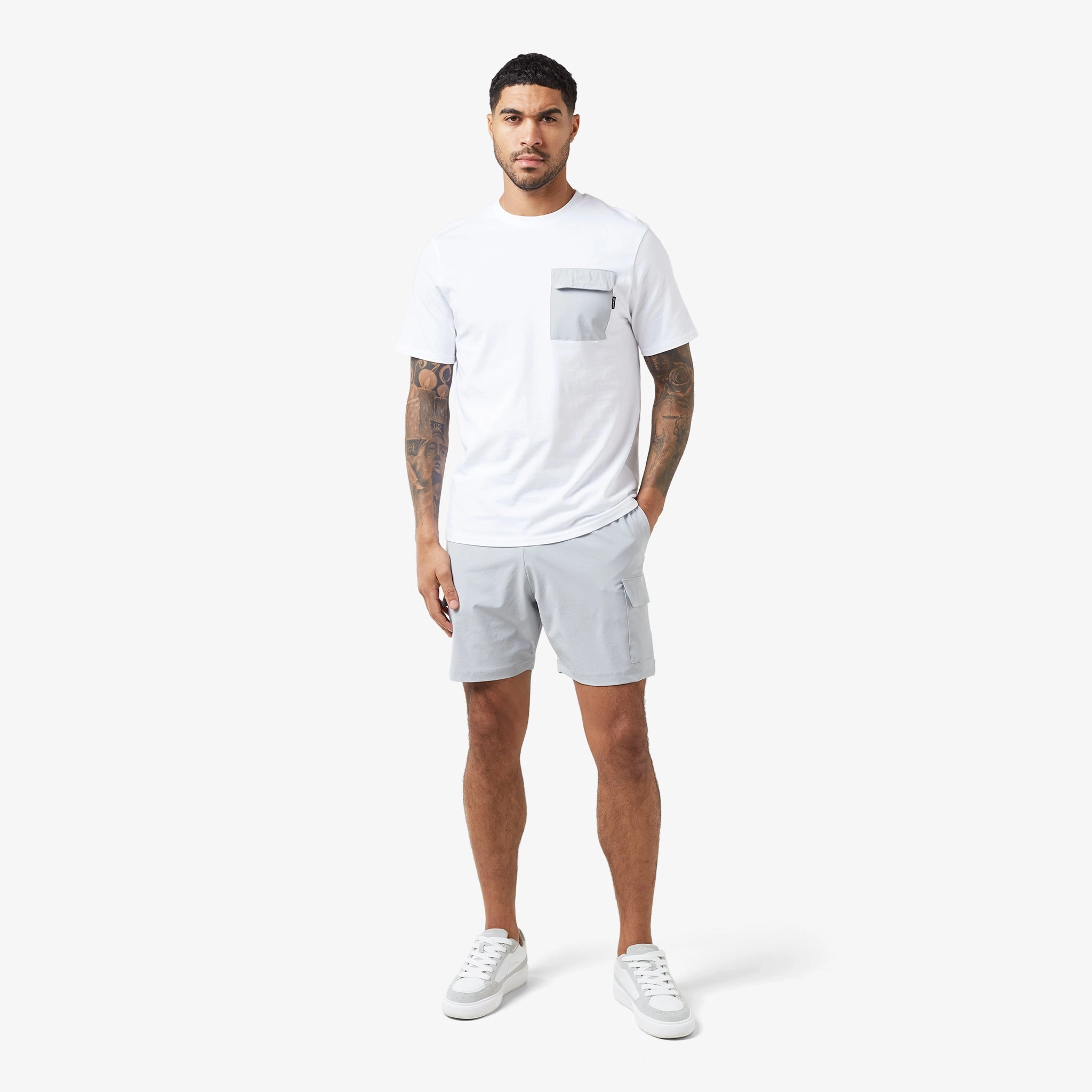 Tech Pocket Twinset | White Grey