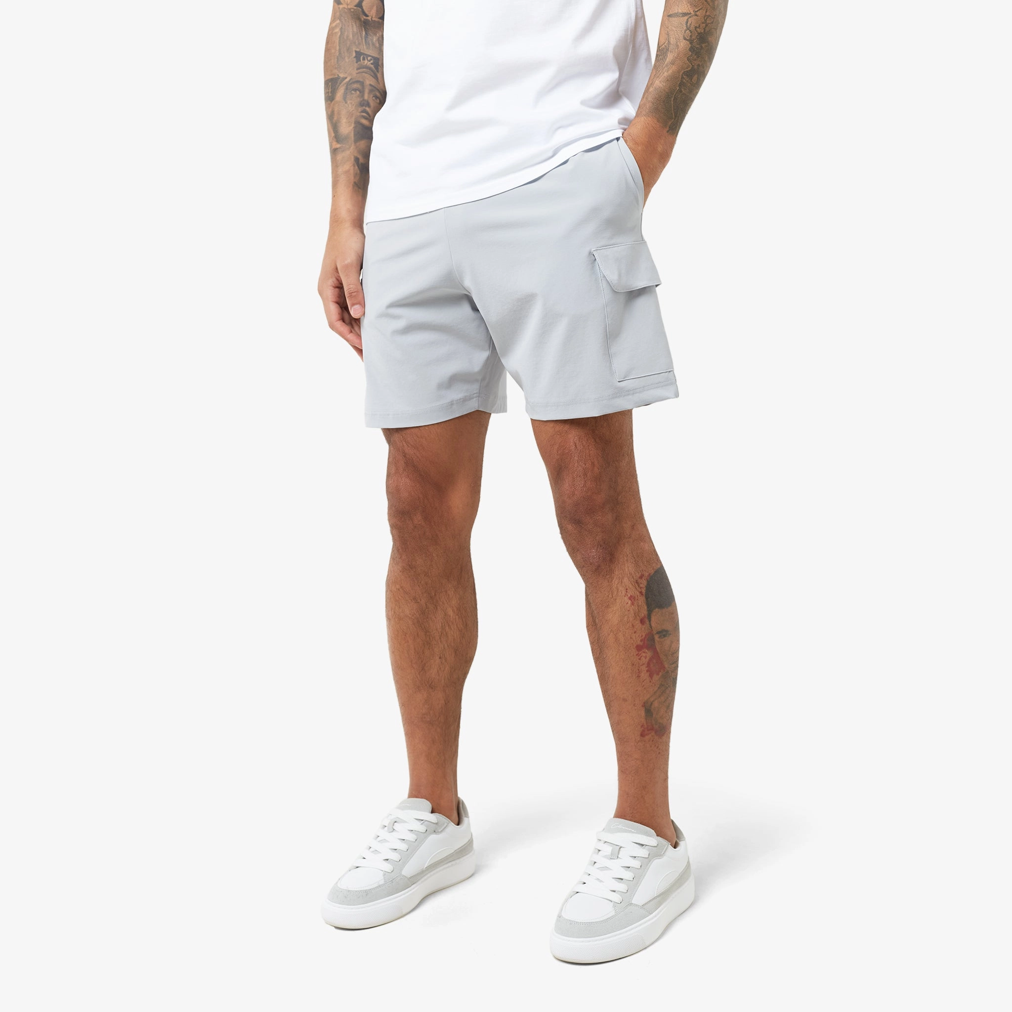 Tech Pocket Twinset | White Grey