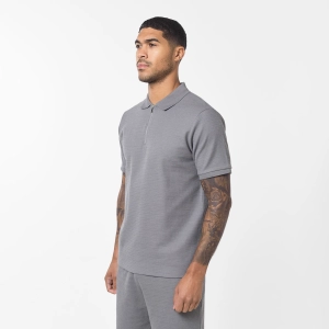 Tonal Knit Zipped Polo | Grey