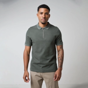 Tonal Knit Zipped Polo | Khaki