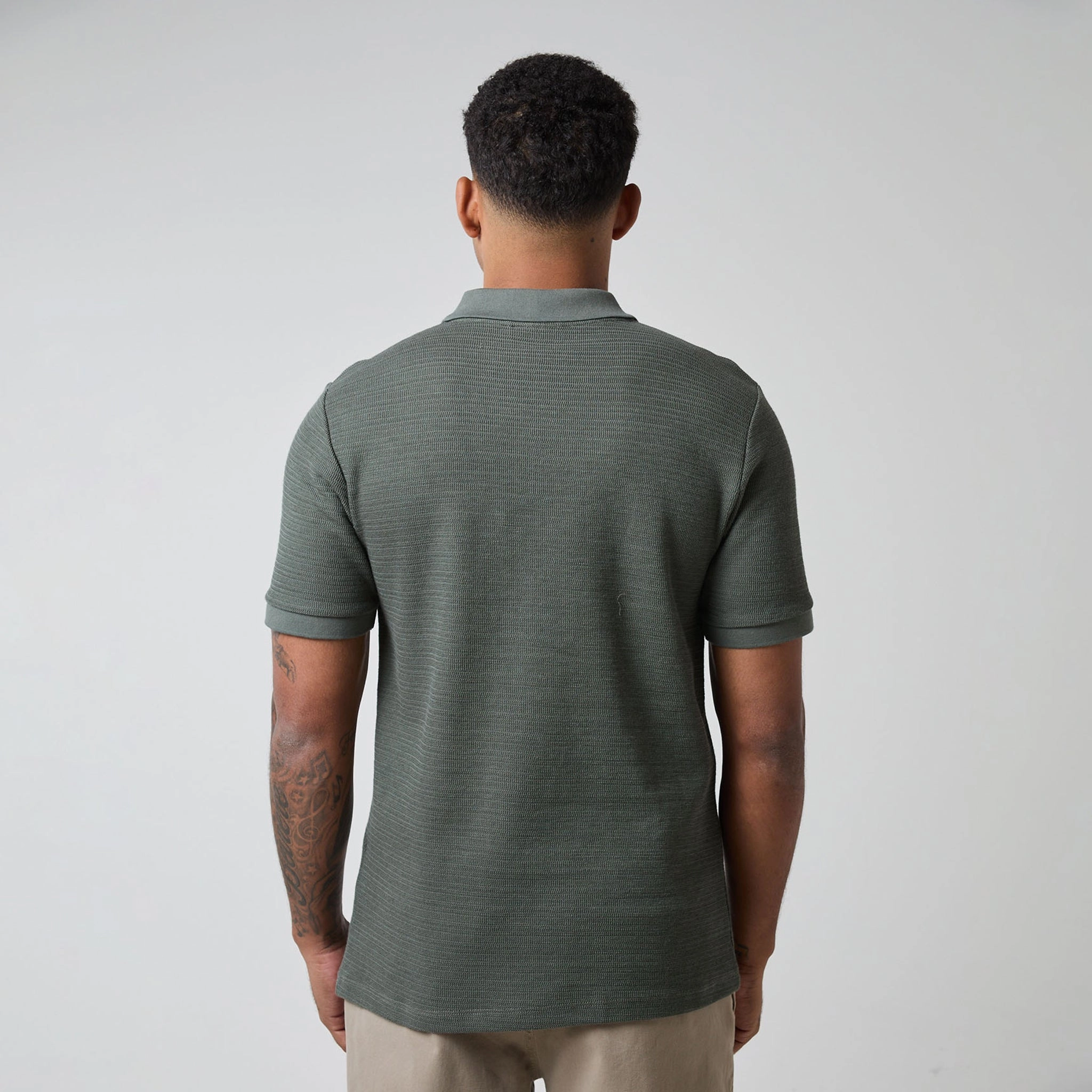 Tonal Knit Zipped Polo | Khaki