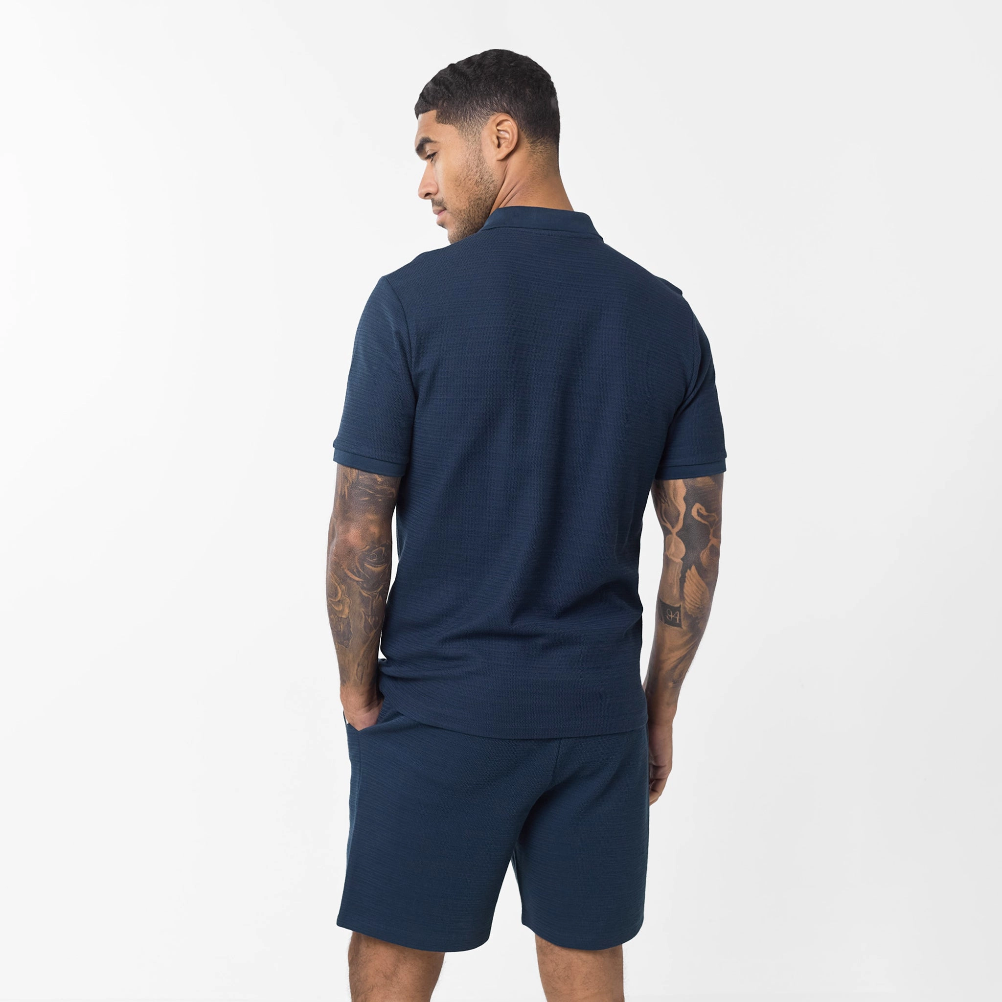 Tonal Knit Zipped Polo | Navy
