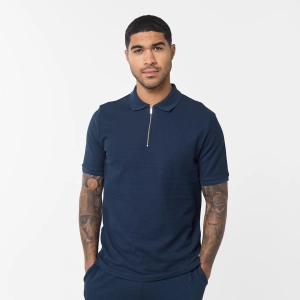 Tonal Knit Zipped Polo | Navy